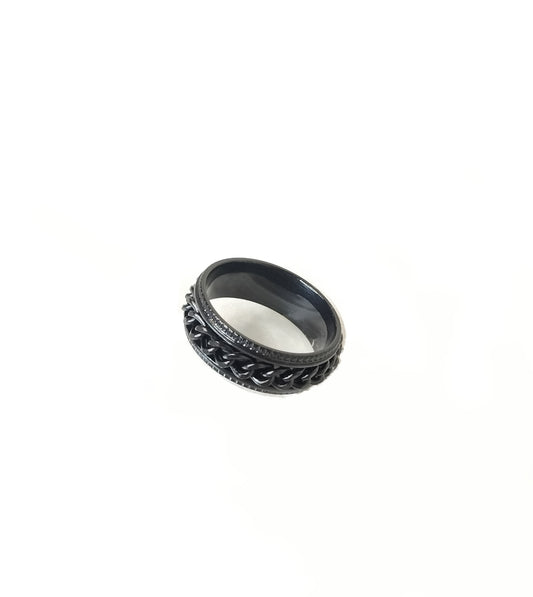 Chain Decor Black Ring Men