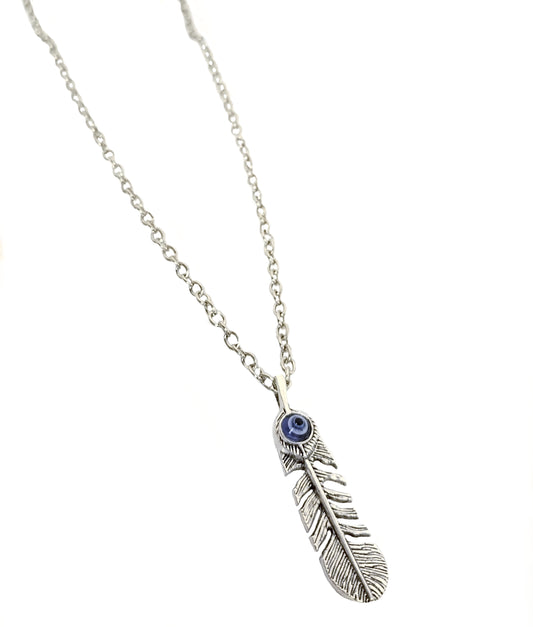 Feather Protect Eye Necklace Silver