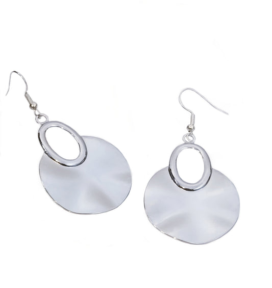 Round Earrings Silver Stainless Steel