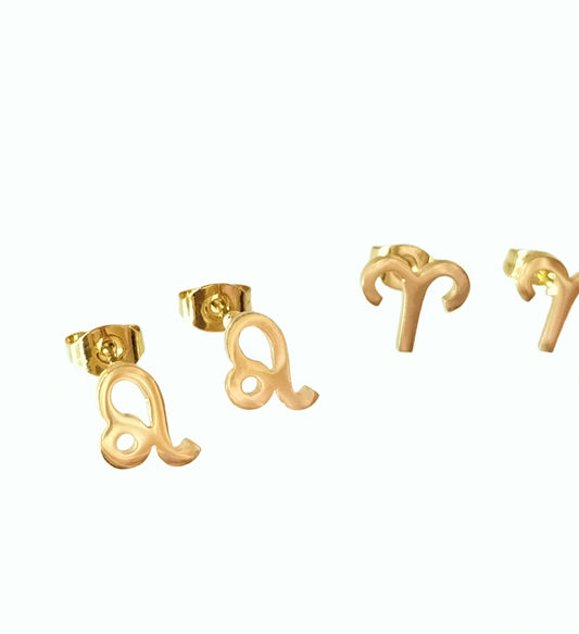 Horoscope Ear Studs Stainless Steel Gold