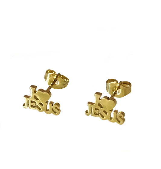 I Love Jesus Ear Studs Gold