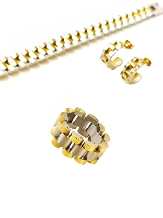 Presidente Rolex Style Ring  Gold& Silver Duotone