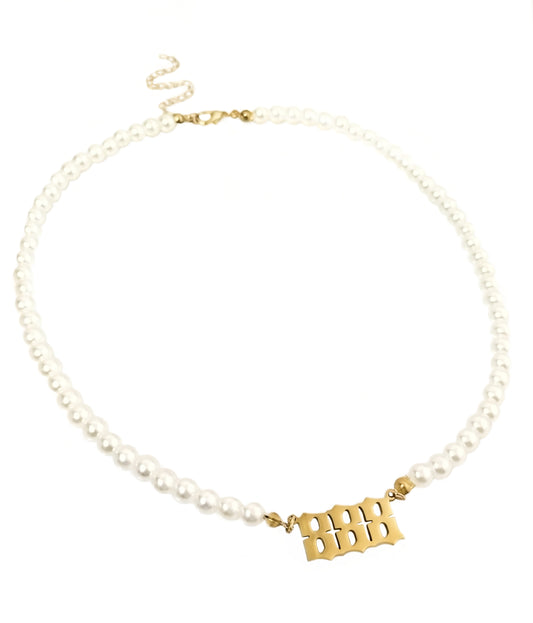 Angel Number 888 Pearl Necklace Gold