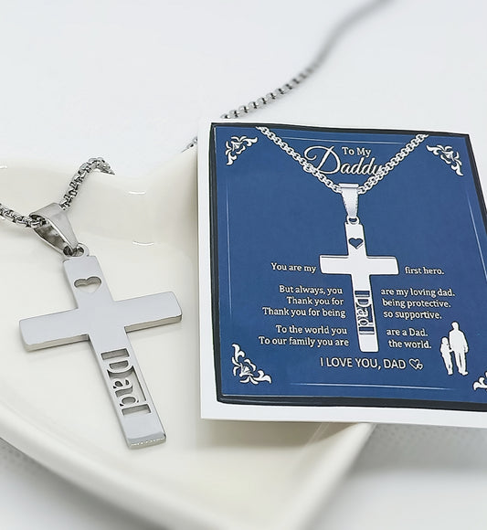 Jesus Cross Dad Necklace Silver