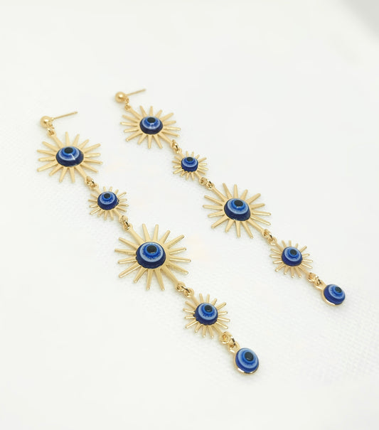Protect Evil Eye Long Earrings Gold