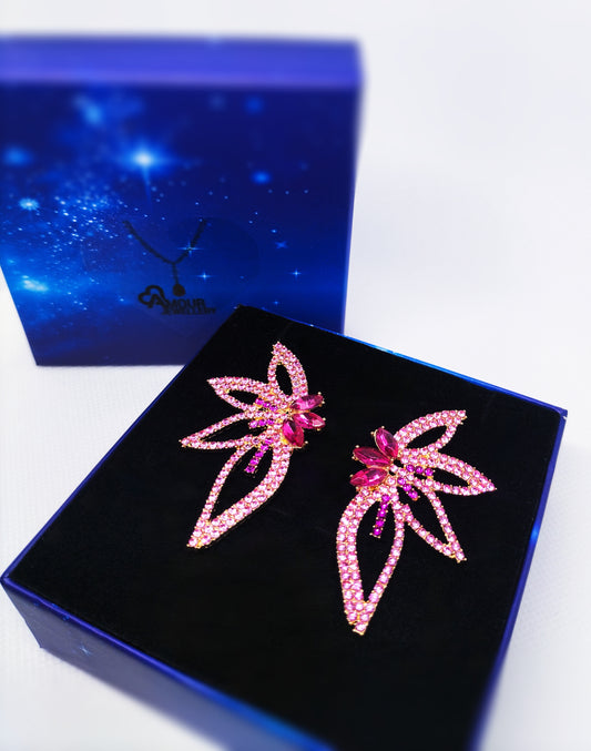 Pink Flower Big Earrings
