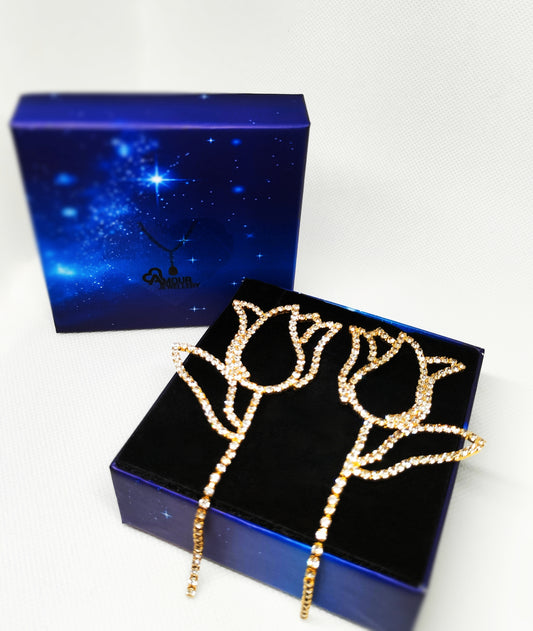 Rose Big Strass Earrings Gold