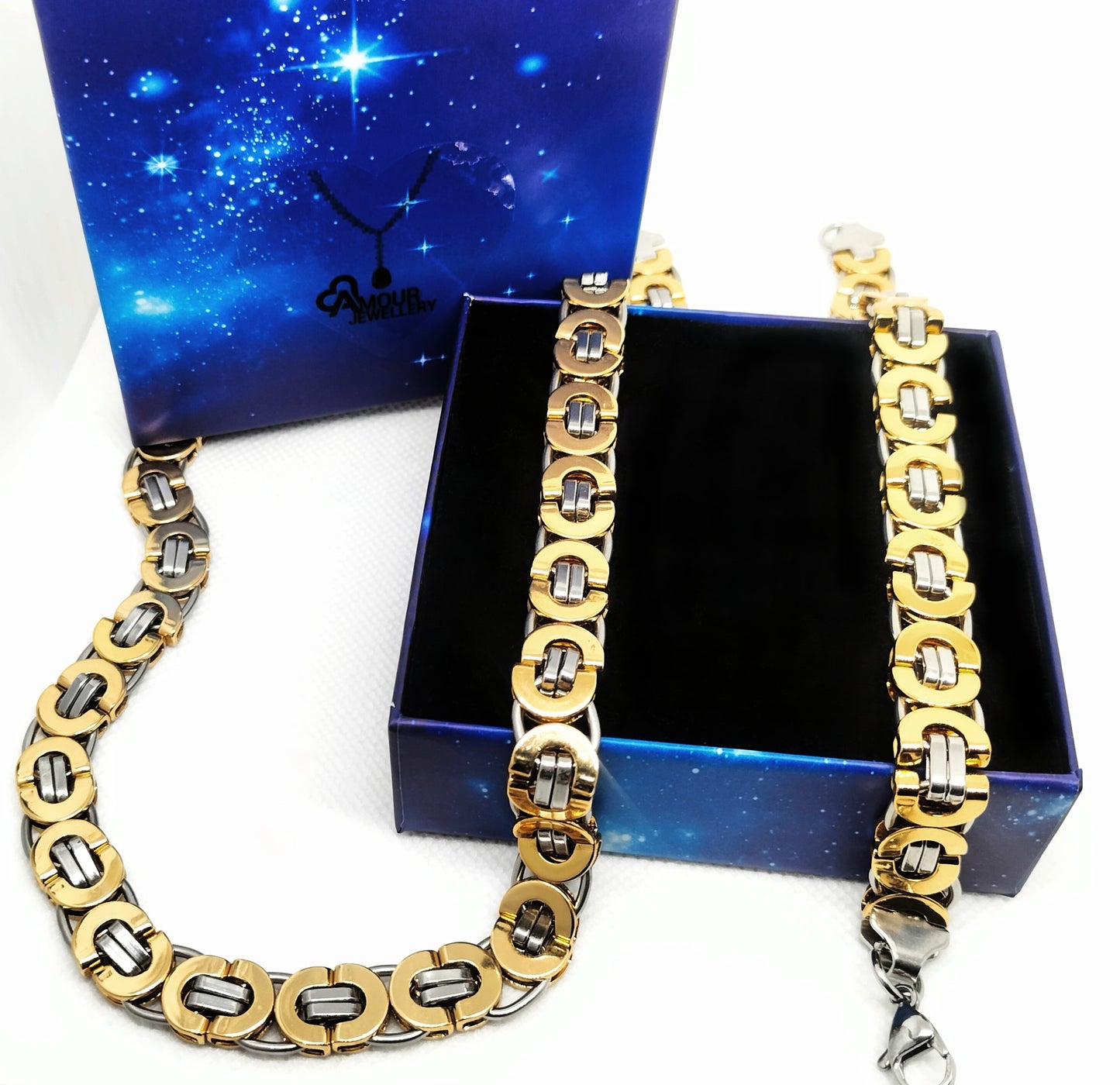 Round King Duotone Jewellery Set 18K Goldplated 11MM