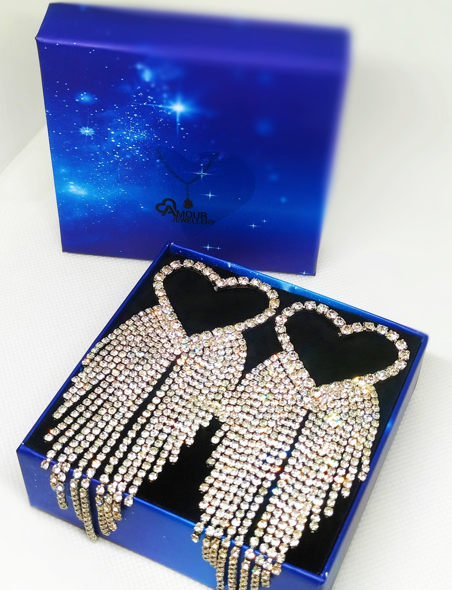 Heart Strass Party Earrings Silver