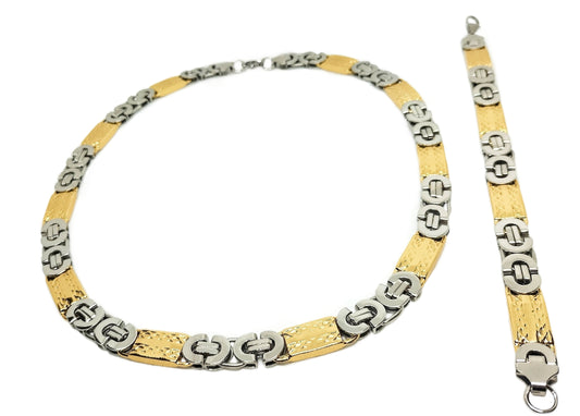 King Chain & Bracelet Duotone Set Gold&Silver 18K Goldplated