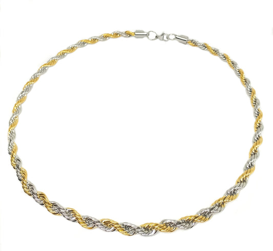 Rope Duotone Necklace Gold And Silver Stainless Steel Goldplated
