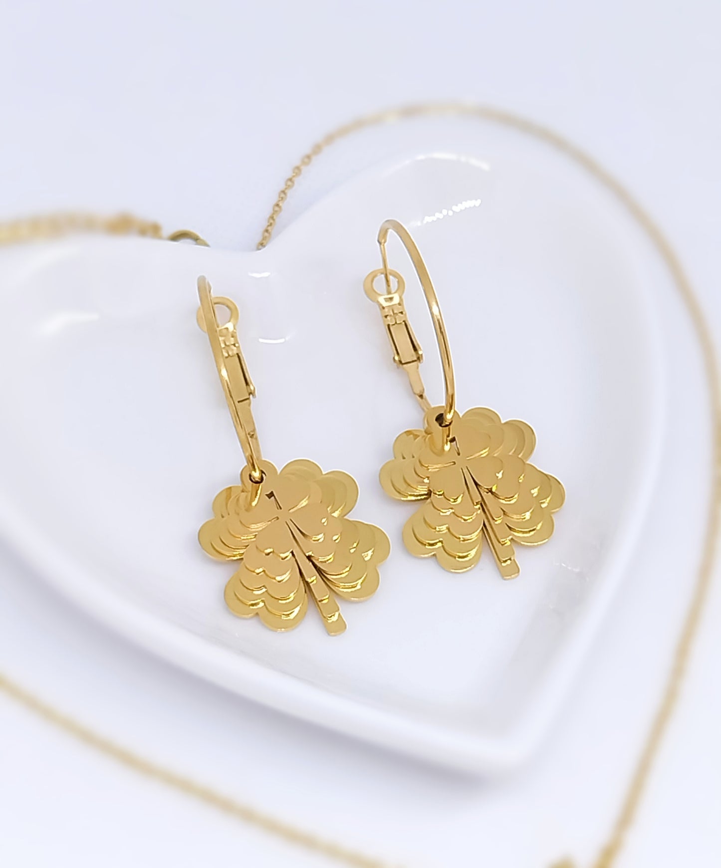 Clovers 5 Layers Necklace & Earrings Set 316L Stainless Steel Gold