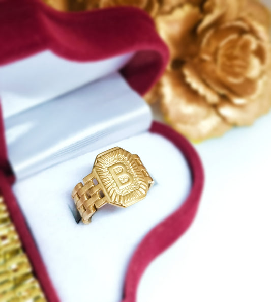 Letter B Initial Ring 18K Goldplated Stainless Steel
