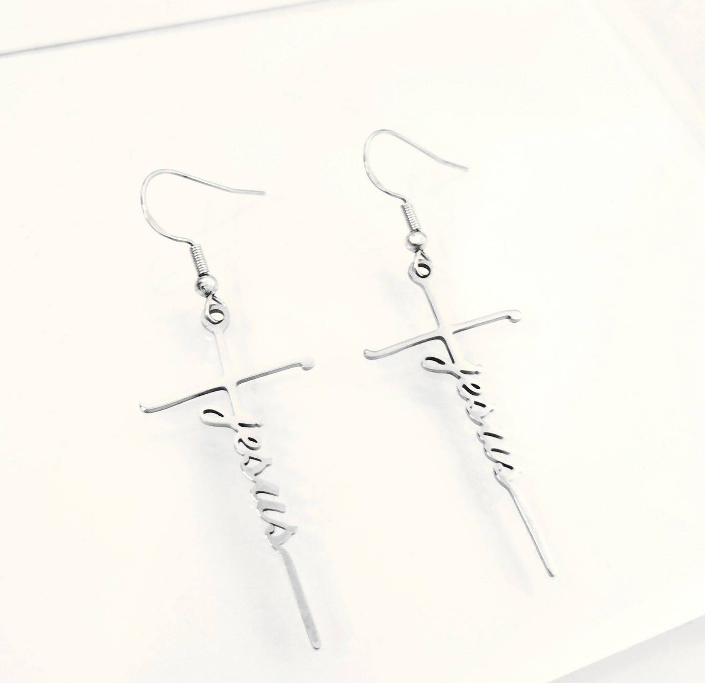 Jesus Cross Earrings Silver